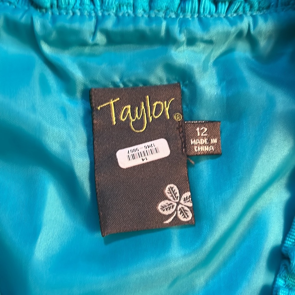 Taylor Ruffled Collar Teal Square Pattern Lined D… - image 7